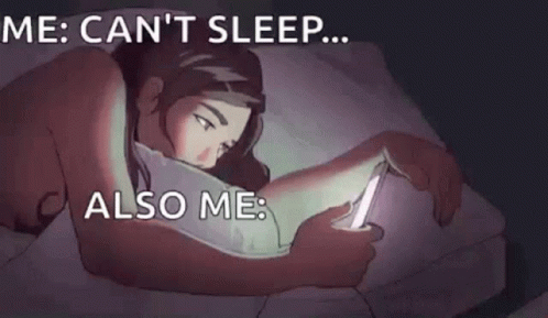 A Cartoon Of A Woman Laying In Bed Looking At Her Cell Phone . GIF