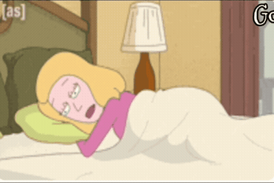 A Cartoon Of A Woman Laying In Bed With A Lamp And The Words [ As ] On The Bottom GIF