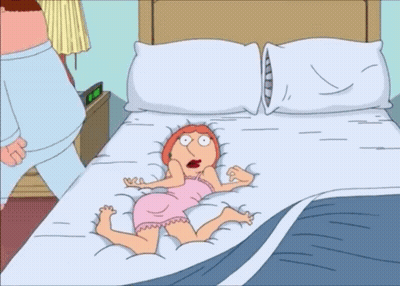 A Cartoon Of A Woman Laying On A Bed With A Lamp And A Clock On The Nightstand That Says 4:20 GIF