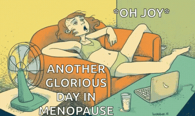 A Cartoon Of A Woman Laying On A Couch With The Words Oh Joy Another Glorious Day In Menopause GIF