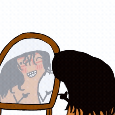 A Cartoon Of A Woman Looking At Herself In The Mirror GIF