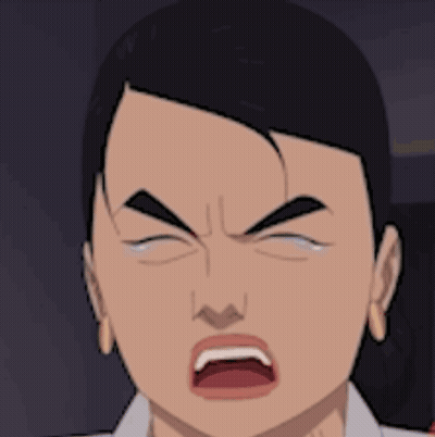 A Cartoon Of A Woman Making An Angry Face With Her Mouth Wide Open GIF