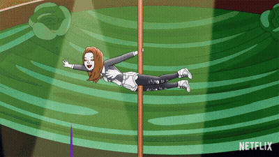 A Cartoon Of A Woman On A Pole With A Netflix Logo Behind Her GIF