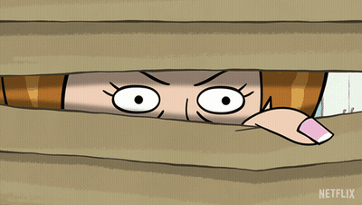 A Cartoon Of A Woman Peeking Through A Hole With Netflix Written On The Bottom Right GIF