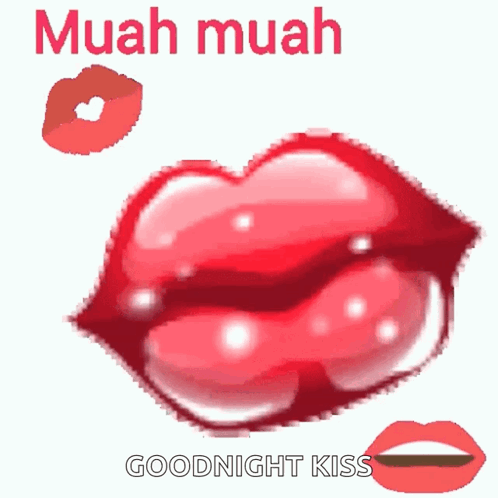 A Cartoon Of A Woman 'S Lips Blowing A Kiss With The Words Goodnight Kiss Written Below It GIF
