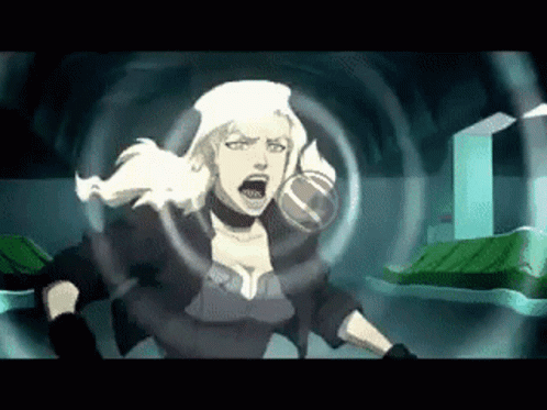 A Cartoon Of A Woman Screaming With A Circle Around Her Head . GIF