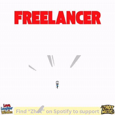 A Cartoon Of A Woman Sitting At A Desk With The Word Freelancer On It GIF