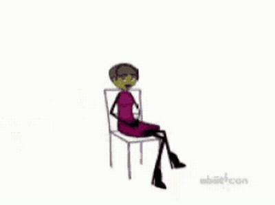 A Cartoon Of A Woman Sitting In A Chair With The Words " Have Several Seats " Above Her GIF