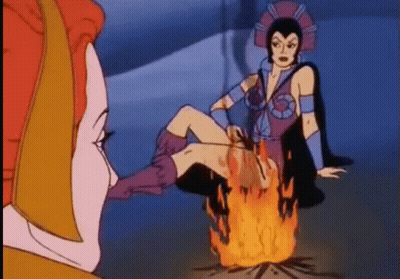 A Cartoon Of A Woman Sitting Next To A Fire With Her Legs Crossed . GIF