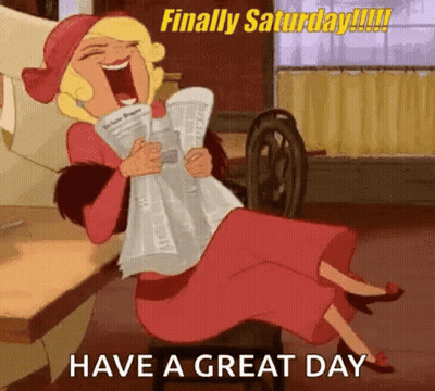 A Cartoon Of A Woman Sitting On A Chair Holding A Newspaper . GIF