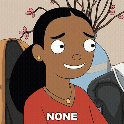 A Cartoon Of A Woman Sitting On A Couch With The Word None Above Her GIF