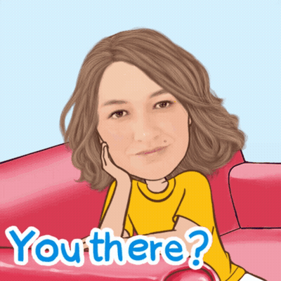 A Cartoon Of A Woman Sitting On A Pink Couch With The Words " You There " Written Below Her GIF