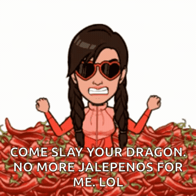 A Cartoon Of A Woman Standing In A Pile Of Red Peppers GIF