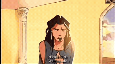 A Cartoon Of A Woman Standing In Front Of A Window . GIF