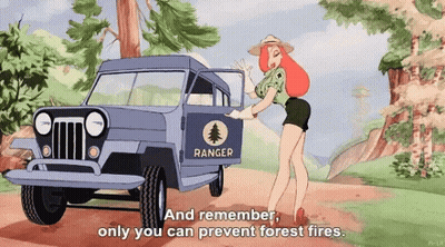 A Cartoon Of A Woman Standing Next To A Jeep That Says Ranger On It GIF