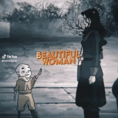 A Cartoon Of A Woman Standing Next To A Little Boy With The Words Beautiful Woman Written Above Them GIF