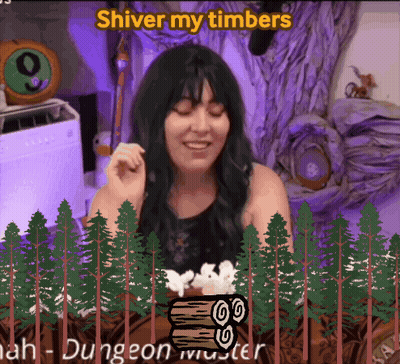 A Cartoon Of A Woman Surrounded By Trees And The Words Shiver My Timbers GIF