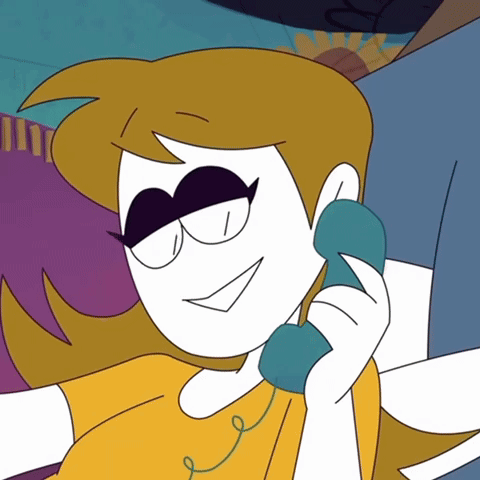 A Cartoon Of A Woman Talking On A Blue Phone GIF