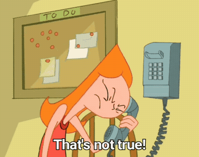 A Cartoon Of A Woman Talking On A Phone With The Words That 'S Not True On The Bottom GIF