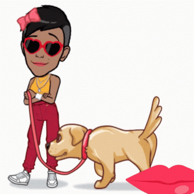 A Cartoon Of A Woman Walking A Dog With Music Notes Coming Out Of Her Mouth GIF