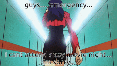 A Cartoon Of A Woman Walking Down A Hallway With The Caption Guys Emergency GIF