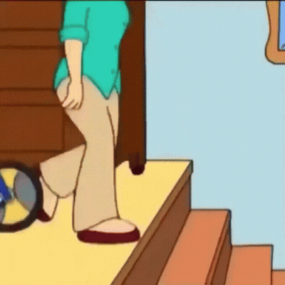 A Cartoon Of A Woman Walking Up Stairs GIF
