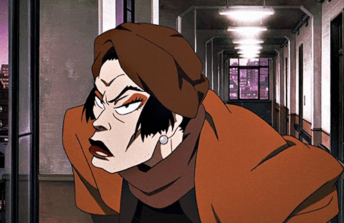 A Cartoon Of A Woman Wearing A Beret And Scarf GIF