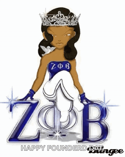 A Cartoon Of A Woman Wearing A Crown And Gloves Is Sitting On A Letter Z . GIF
