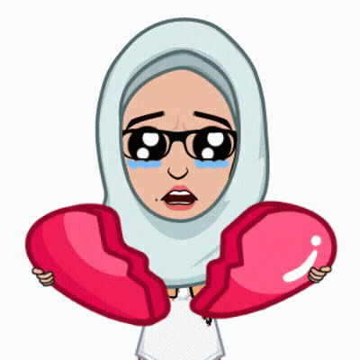A Cartoon Of A Woman Wearing A Hijab Holding Two Broken Hearts GIF