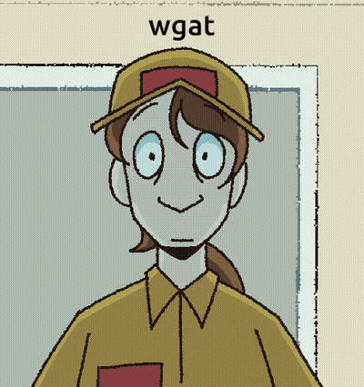 A Cartoon Of A Woman Wearing A Yellow Hat With The Word Wgat On The Bottom Right GIF