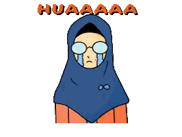 A Cartoon Of A Woman Wearing Glasses And A Blue Hijab With Huaaaa Written In Orange Letters Sticker