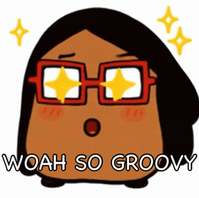 A Cartoon Of A Woman Wearing Glasses With The Words Woah So Groovy Below Her GIF