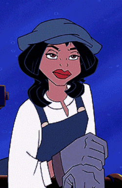 A Cartoon Of A Woman Wearing Overalls And A Blue Hat GIF