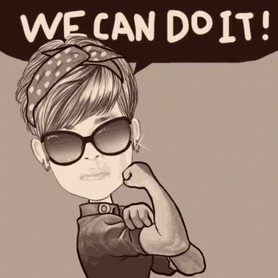 A Cartoon Of A Woman Wearing Sunglasses And A Bandana Flexing Her Muscles . GIF