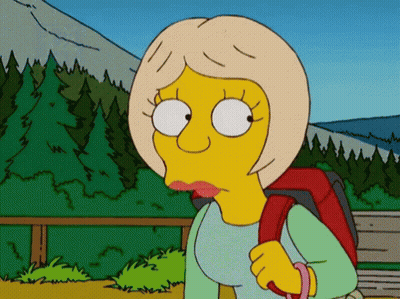 A Cartoon Of A Woman With A Backpack On Her Back GIF