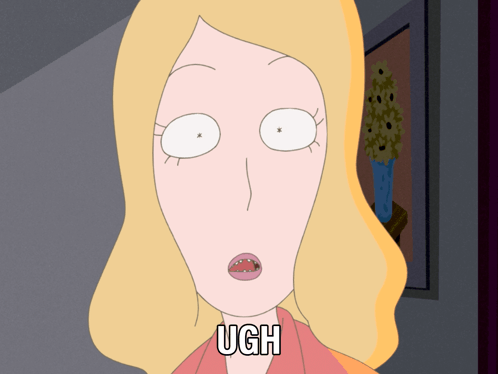 A Cartoon Of A Woman With A Surprised Look On Her Face And The Word Ugh Above Her GIF