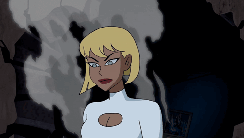 A Cartoon Of A Woman With Blonde Hair And A Huge Breast GIF