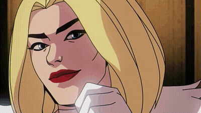 A Cartoon Of A Woman With Blonde Hair And Red Lipstick GIF