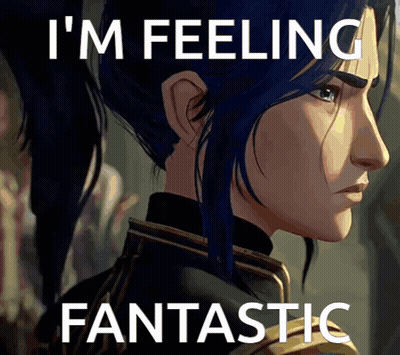 A Cartoon Of A Woman With Blue Hair And The Words I 'M Feeling Fantastic GIF
