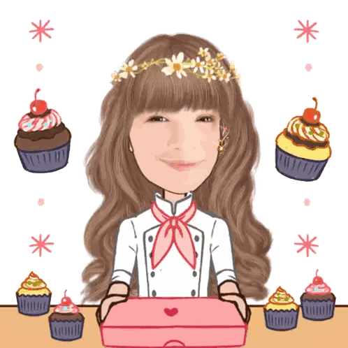 A Cartoon Of A Woman With Cupcakes Around Her Sticker