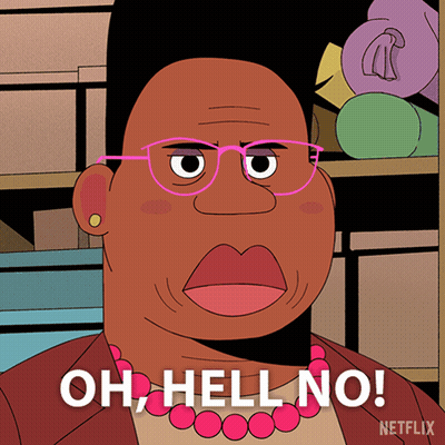 A Cartoon Of A Woman With Glasses And A Necklace Says Oh Hell No GIF