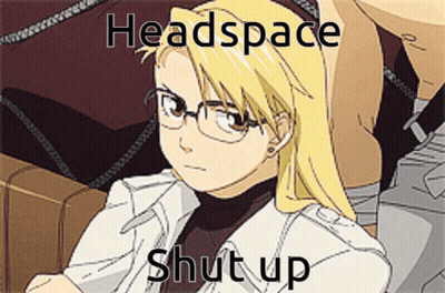 A Cartoon Of A Woman With Glasses And The Words Headspace Shut Up GIF