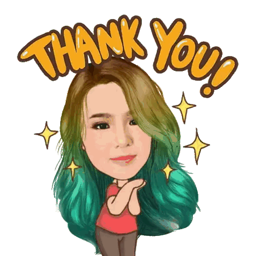 A Cartoon Of A Woman With Green Hair And The Words Thank You Sticker