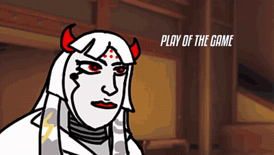 A Cartoon Of A Woman With Horns And The Words " Play Of The Game " GIF