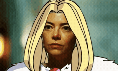 A Cartoon Of A Woman With Long Blonde Hair GIF
