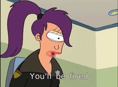 A Cartoon Of A Woman With Purple Hair Says You 'Ll Be Fired GIF
