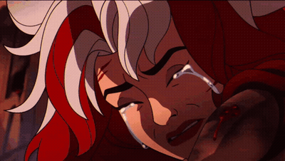 A Cartoon Of A Woman With Red Hair And White Hair Crying GIF
