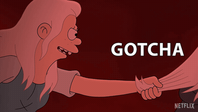 A Cartoon Of A Woman With The Word Gotcha On The Bottom GIF