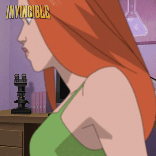 A Cartoon Of A Woman With The Word Invincible On The Top GIF