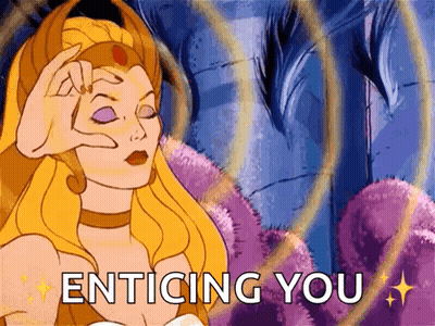 A Cartoon Of A Woman With The Words " Enticing You " Below Her GIF
